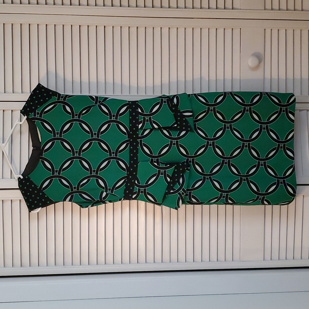 Coldwater Creek Green Black Geometric Dot Pattern Crepe Peplum Pencil Dress 4